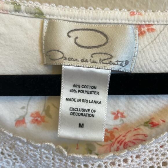 Oscar de la Renta M short sleeve t-shirt lace floral off-white - Picture 4 of 7